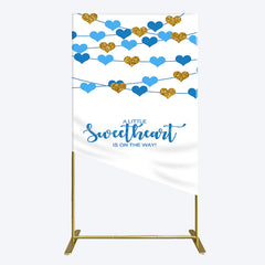 Lofaris Blue Gold Little Sweatheart Baby Shower Rectangle Backdrop