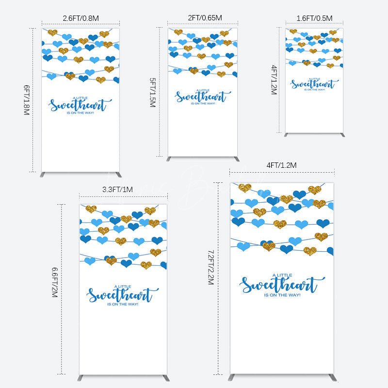 Lofaris Blue Gold Little Sweatheart Baby Shower Rectangle Backdrop