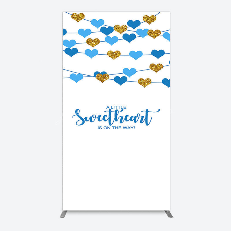 Lofaris Blue Gold Little Sweatheart Baby Shower Rectangle Backdrop