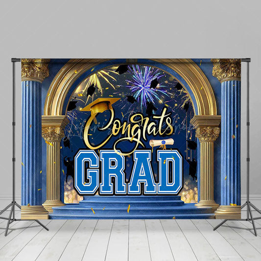 Lofaris Blue Gold Palace Arch Sparkle Congrats Grad Backdrop