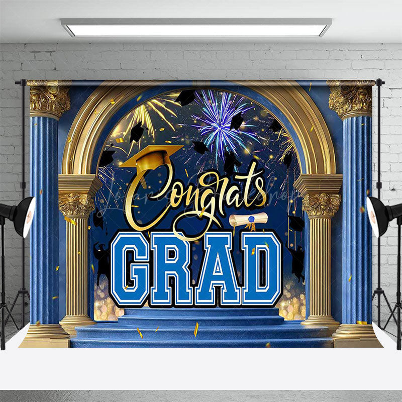 Lofaris Blue Gold Palace Arch Sparkle Congrats Grad Backdrop