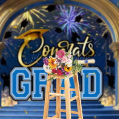 Lofaris Blue Gold Palace Arch Sparkle Congrats Grad Backdrop