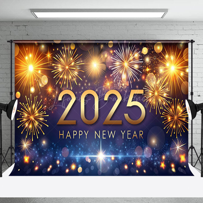 Lofaris Blue Gold Tones Dazzling 2025 Happy New Year Backdrop