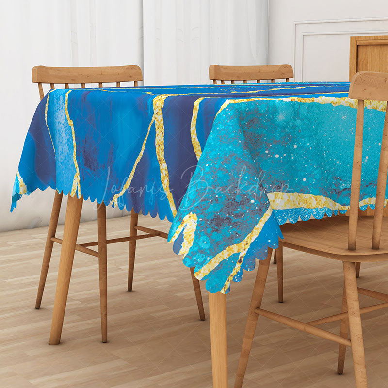 Lofaris Blue Gradient Marble Tablecloth with Faux Glitter for Elegant Modern and Luxury Party Decor