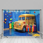 Lofaris Blue Graffiti Wall Bus Back To School Photo Backdrop
