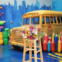 Lofaris Blue Graffiti Wall Bus Back To School Photo Backdrop