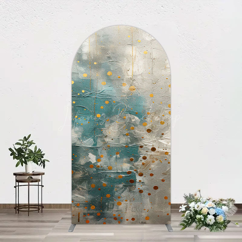 Lofaris Blue Gray Cement Wall Gold Dots Birthday Arch Backdrop
