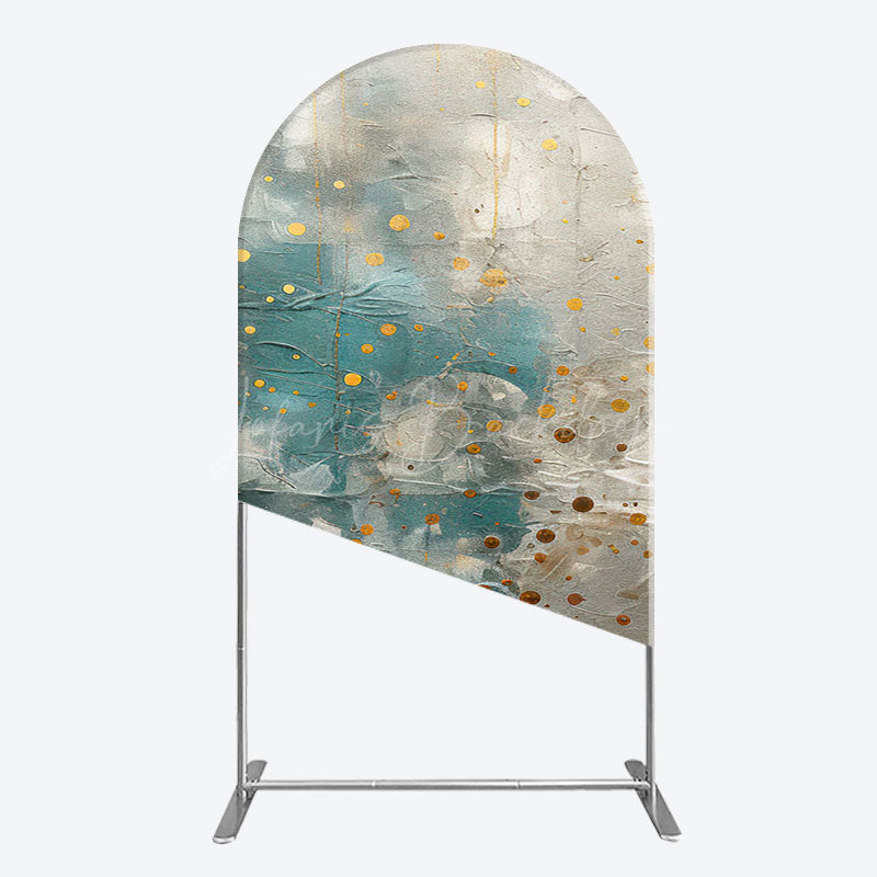 Lofaris Blue Gray Cement Wall Gold Dots Birthday Arch Backdrop