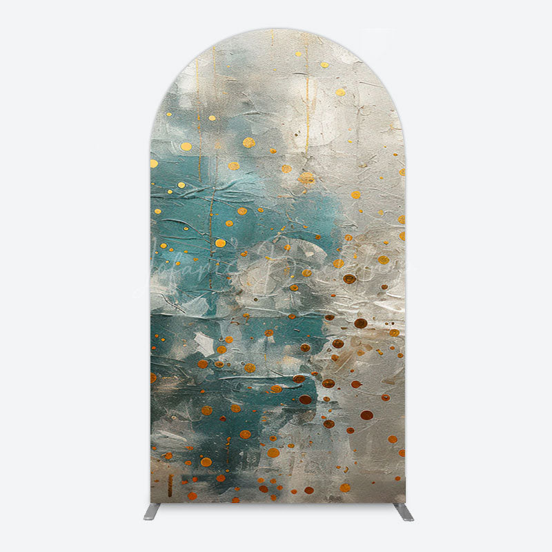 Lofaris Blue Gray Cement Wall Gold Dots Birthday Arch Backdrop