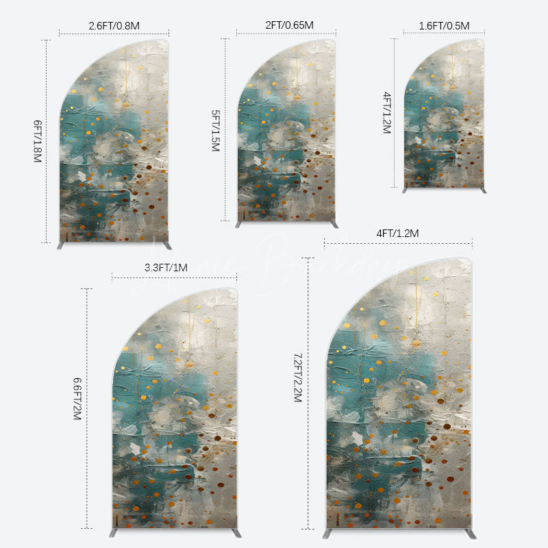 Lofaris Blue Gray Cement Wall Gold Dots Birthday Half Moon Arch Backdrop