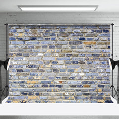 Lofaris Blue Gray Mixed Bricks Wall Photography Backdrop