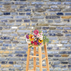 Lofaris Blue Gray Mixed Bricks Wall Photography Backdrop