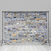 Lofaris Blue Gray Mixed Bricks Wall Photography Backdrop