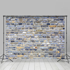 Lofaris Blue Gray Mixed Bricks Wall Photography Backdrop
