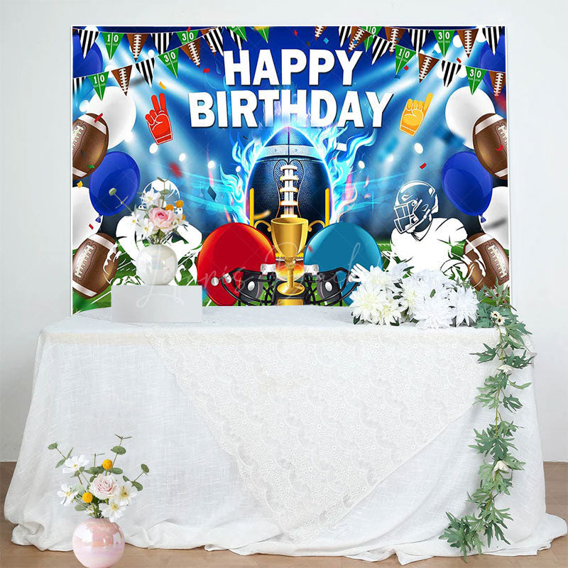 Lofaris Blue Green Rugby Field Sports Happy Birthday Backdrop