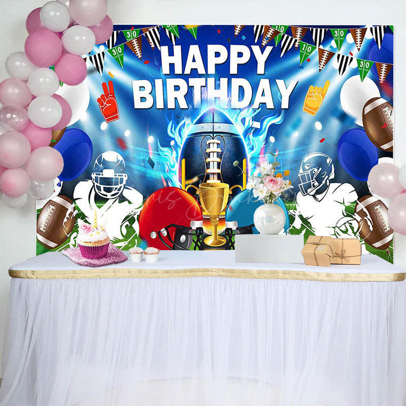 Lofaris Blue Green Rugby Field Sports Happy Birthday Backdrop