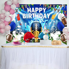 Lofaris Blue Green Rugby Field Sports Happy Birthday Backdrop