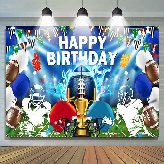 Lofaris Blue Green Rugby Field Sports Happy Birthday Backdrop