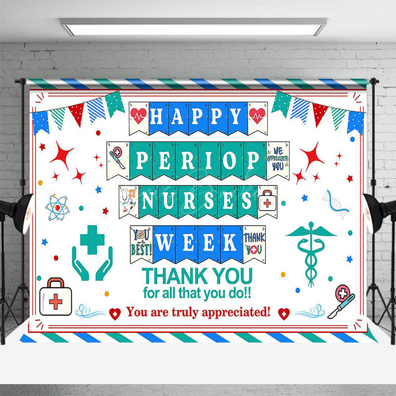 Lofaris Blue Green Stripe Happy Periop Nurse Week Backdrop
