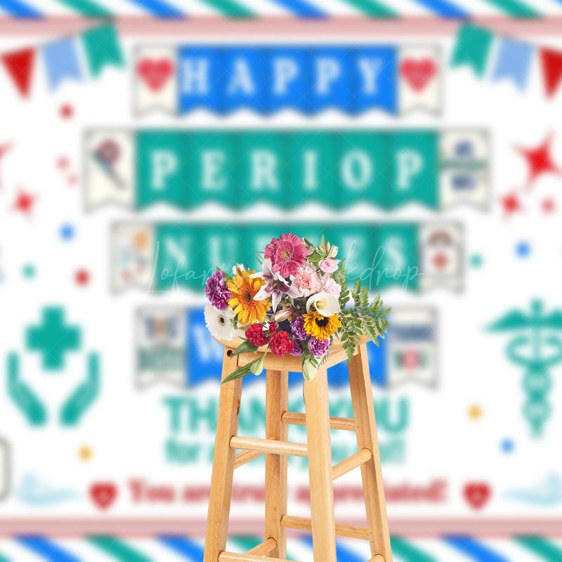 Lofaris Blue Green Stripe Happy Periop Nurse Week Backdrop