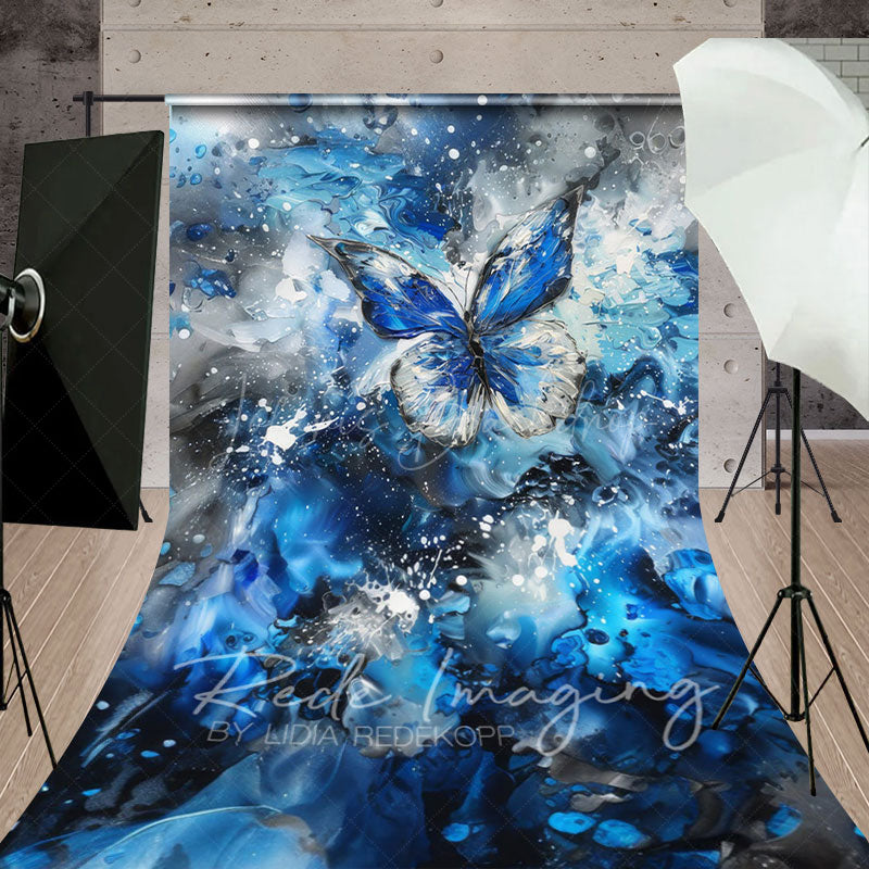 Lofaris Blue Grey Abstract Butterfly Fine Art Sweep Backdrop