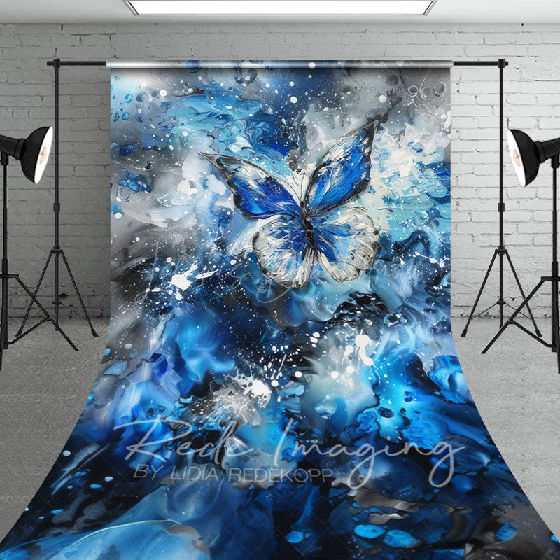 Lofaris Blue Grey Abstract Butterfly Fine Art Sweep Backdrop