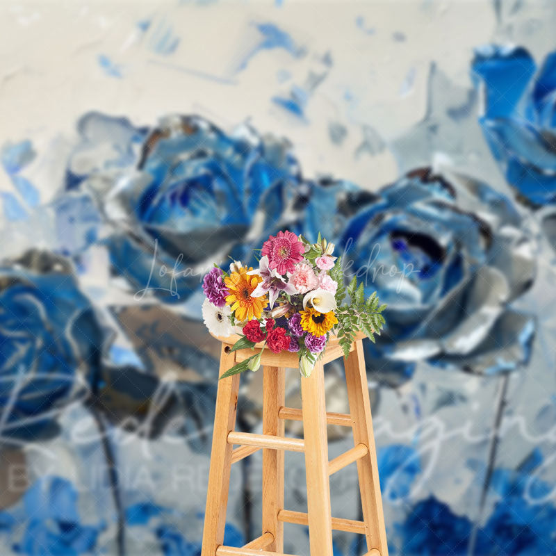 Lofaris Blue Grey Abstract Floral Fine Art Photo Backdrop