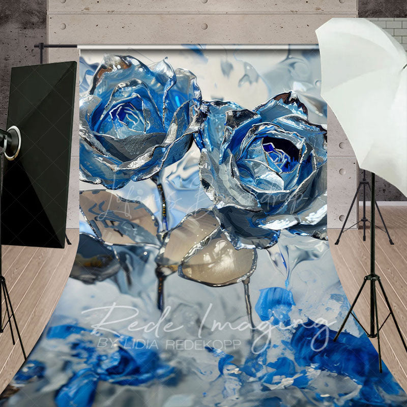 Lofaris Blue Grey Abstract Floral Fine Art Sweep Backdrop