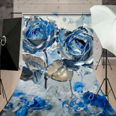 Lofaris Blue Grey Abstract Floral Fine Art Sweep Backdrop