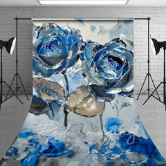 Lofaris Blue Grey Abstract Floral Fine Art Sweep Backdrop