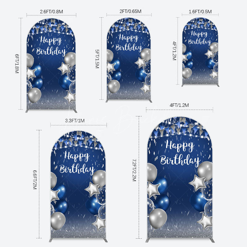 Lofaris Blue Grey Balloon Flags Happy Birthday Arch Backdrop