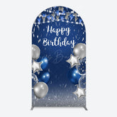 Lofaris Blue Grey Balloon Flags Happy Birthday Arch Backdrop