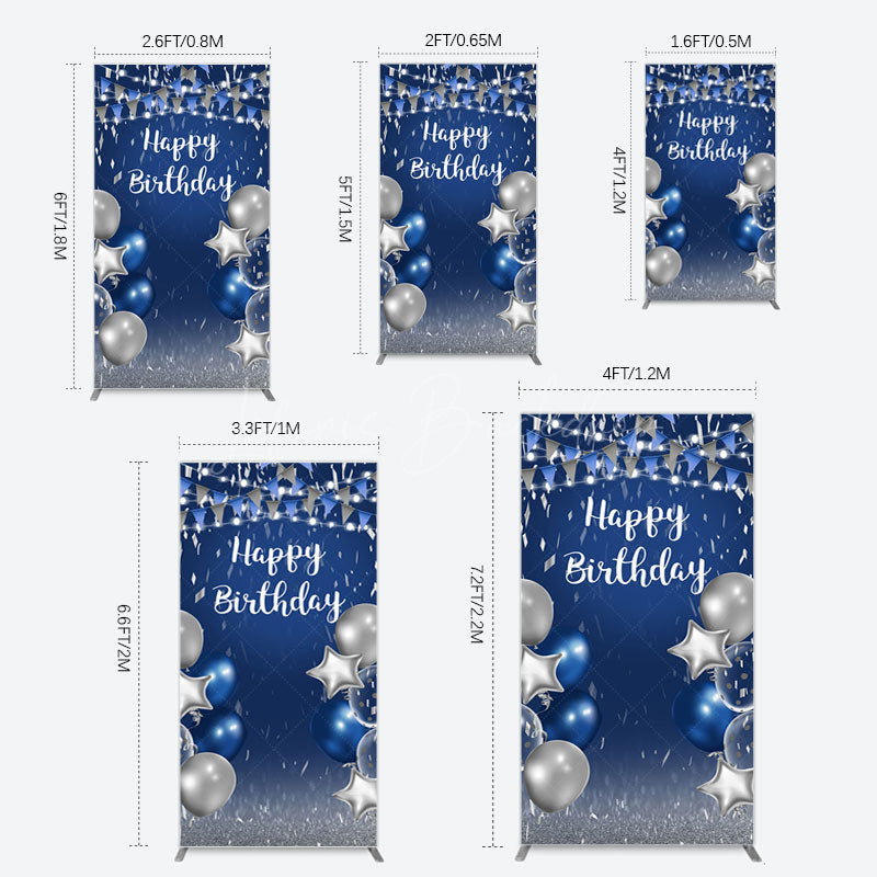Lofaris Blue Grey Balloon Flags Happy Birthday Rectangle Backdrop