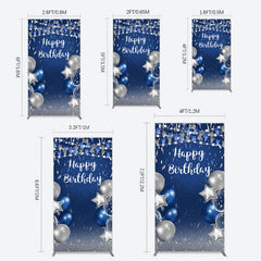 Lofaris Blue Grey Balloon Flags Happy Birthday Rectangle Backdrop