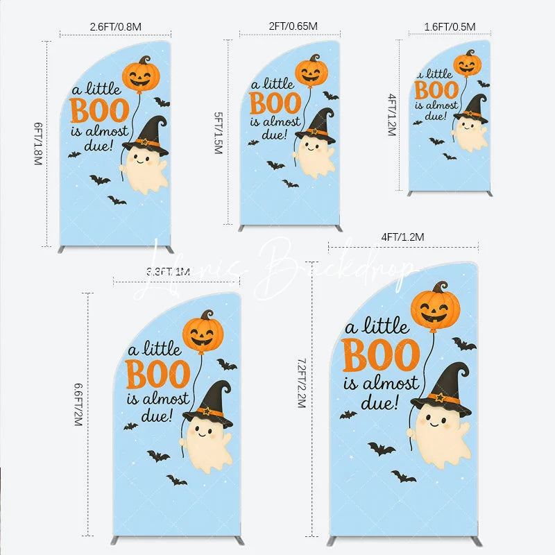 Lofaris Blue Half Moon Arch Backdrop with Cute Ghost Pumpkin Balloon A Little Boo Is Almost Due Halloween Baby Shower Decor