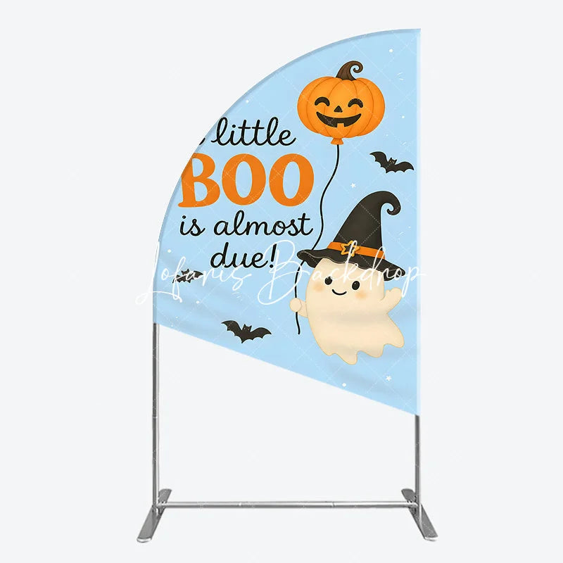 Lofaris Blue Half Moon Arch Backdrop with Cute Ghost Pumpkin Balloon A Little Boo Is Almost Due Halloween Baby Shower Decor
