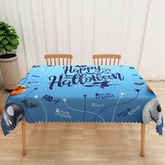Lofaris Blue Halloween Rectangle Tablecloth with Pumpkin Bat and Ghost for Unique Spooky Kids Party Decor