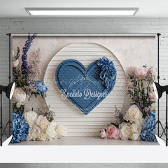 Lofaris Blue Heart on Shiplap Wall Photography Backdrop Floral Decor for Wedding Valentine’s Day Photo Background