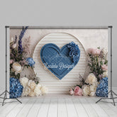 Lofaris Blue Heart on Shiplap Wall Photography Backdrop Floral Decor for Wedding Valentine’s Day Photo Background