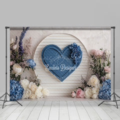 Lofaris Blue Heart on Shiplap Wall Photography Backdrop Floral Decor for Wedding Valentine’s Day Photo Background
