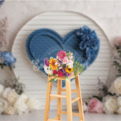 Lofaris Blue Heart on Shiplap Wall Photography Backdrop Floral Decor for Wedding Valentine’s Day Photo Background