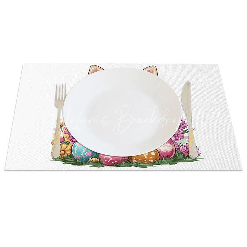 Lofaris Blue Hoodie Chihuahua Set of 4 Placemats Easter Dog with Eggs Spring Holiday Table Mats Decor