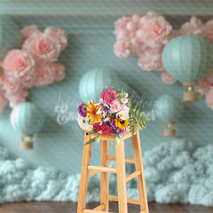 Lofaris Blue Hot Air Balloon Bloom Flowers Birthday Backdrop