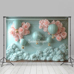 Lofaris Blue Hot Air Balloon Bloom Flowers Birthday Backdrop