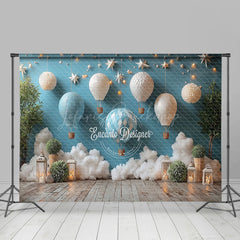Lofaris Blue Hot Air Balloon Starry Wall Cake Smash Backdrop
