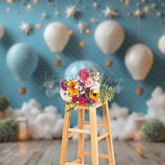 Lofaris Blue Hot Air Balloon Starry Wall Cake Smash Backdrop
