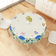 Lofaris Blue Hydrangea Floral and Butterflies Round Tablecloth Romantic Garden Party Dining Decor