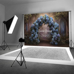 Lofaris Blue Hydrangea Floral Arch Photography Backdrop Enchanted Forest for Wedding Romantic Photo Background