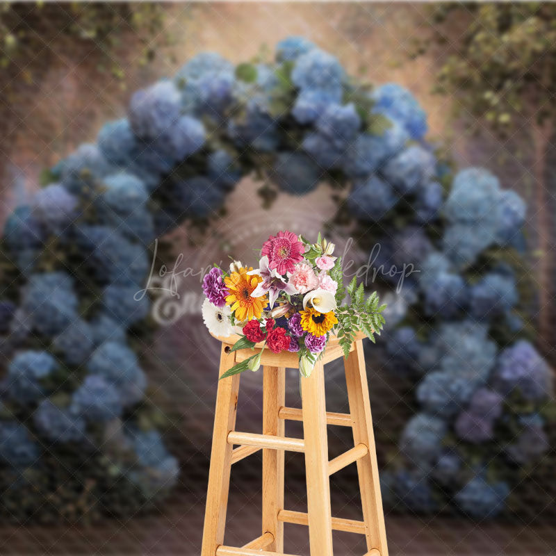 Lofaris Blue Hydrangea Floral Arch Photography Backdrop Enchanted Forest for Wedding Romantic Photo Background