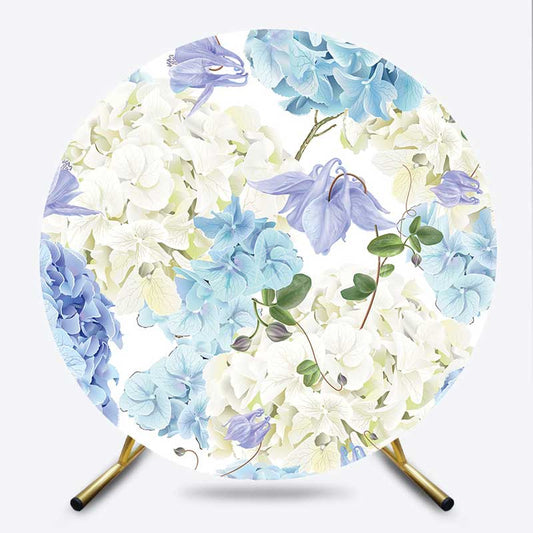 Lofaris Blue Hydrangea Floral Bridal Shower Round Backdrop